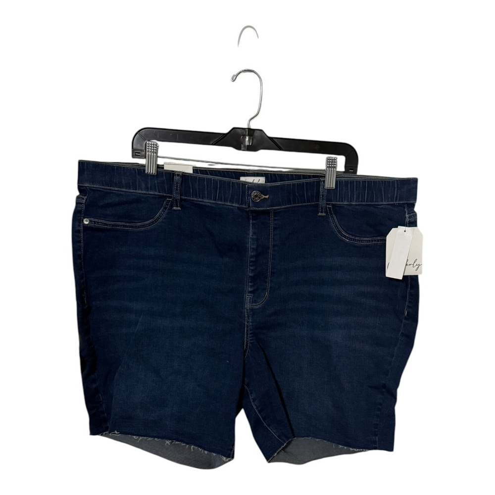 Wonderly Womens Plus 22W High Rise Pull On Denim Shorts Dark Wash Frayed Hem